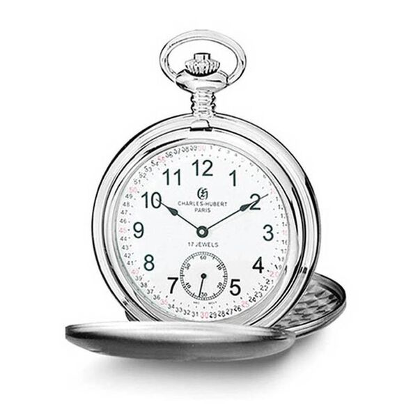 Charles Hubert Stainless Steel White Dial Analog Pocket Watch 54mm